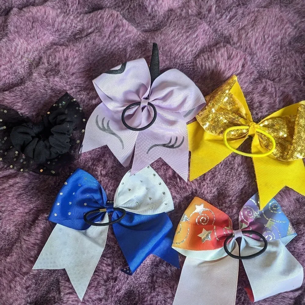 Colorful Bow Set with Glitter and Rhinestones